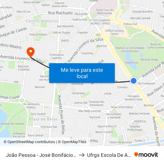 João Pessoa - José Bonifácio (Fora Do Corredor) to Ufrgs Escola De Administração map