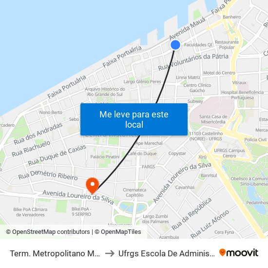 Term. Metropolitano Mauá [F] to Ufrgs Escola De Administração map
