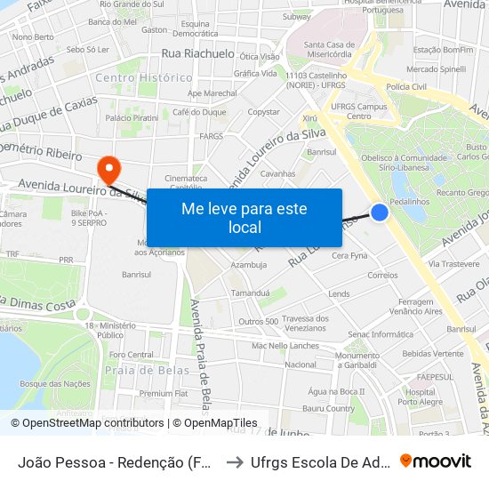 João Pessoa - Redenção (Fora Do Corredor) to Ufrgs Escola De Administração map