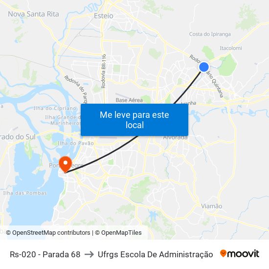 Rs-020 - Parada 68 to Ufrgs Escola De Administração map