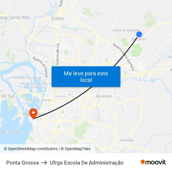 Ponta Grossa to Ufrgs Escola De Administração map