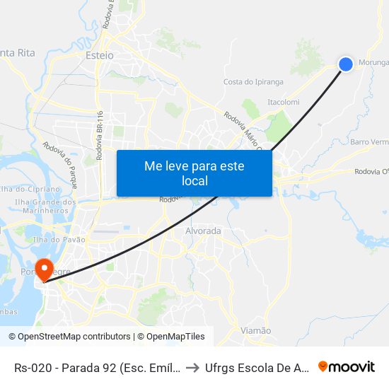 Rs-020 - Parada 92 (Esc. Emília Viega Da Rocha) to Ufrgs Escola De Administração map