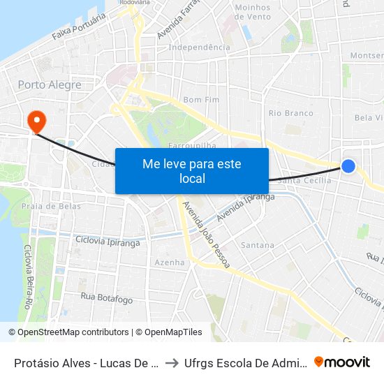 Protásio Alves - Lucas De Oliveira Cb to Ufrgs Escola De Administração map