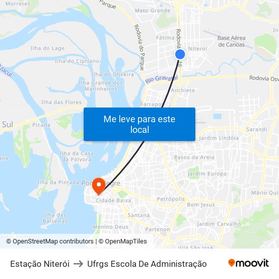 Estação Niterói to Ufrgs Escola De Administração map