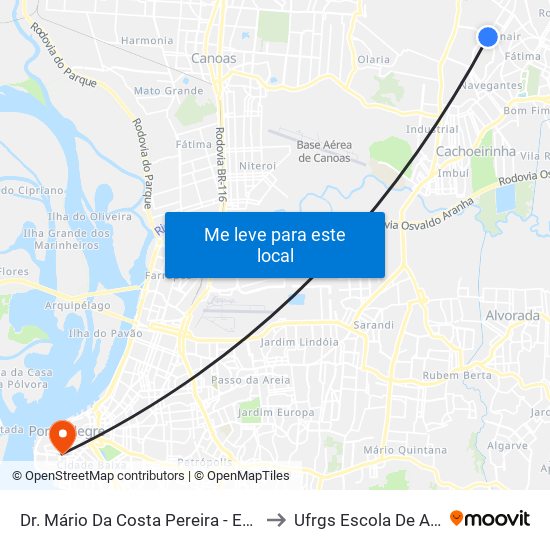 Dr. Mário Da Costa Pereira - Esc. Granja Esperança to Ufrgs Escola De Administração map