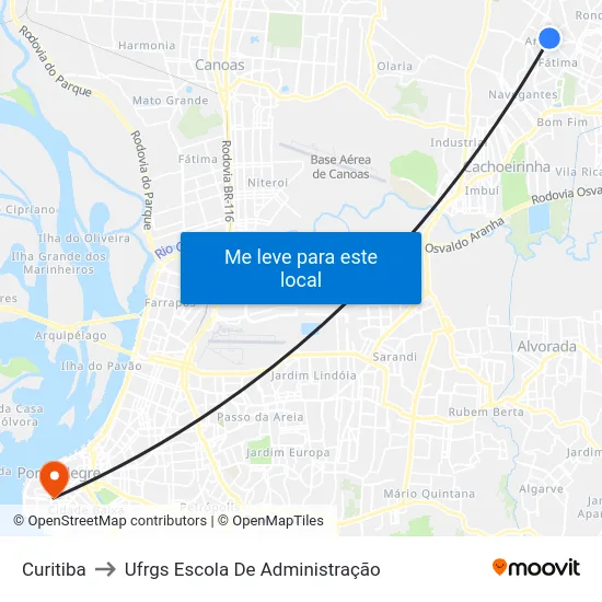 Curitiba to Ufrgs Escola De Administração map