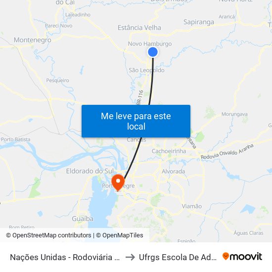 Nações Unidas - Rodoviária / Estação Fenac to Ufrgs Escola De Administração map