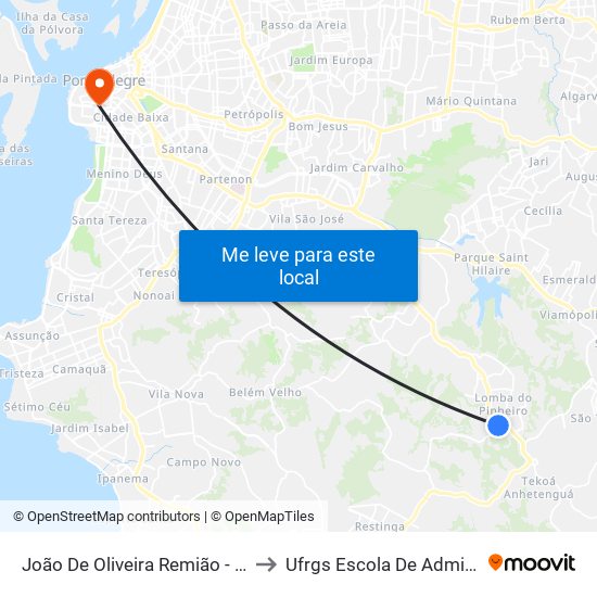 João De Oliveira Remião - Parada 16 to Ufrgs Escola De Administração map