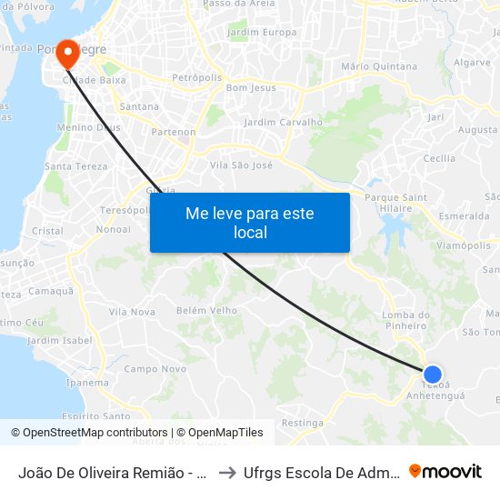 João De Oliveira Remião - Parada 21-A to Ufrgs Escola De Administração map
