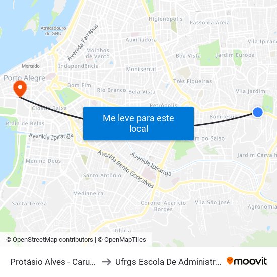 Protásio Alves - Carumbé to Ufrgs Escola De Administração map