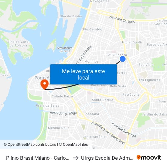 Plínio Brasil Milano - Carlos Trein Filho to Ufrgs Escola De Administração map