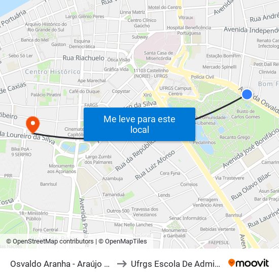 Osvaldo Aranha - Araújo Vianna Bc to Ufrgs Escola De Administração map