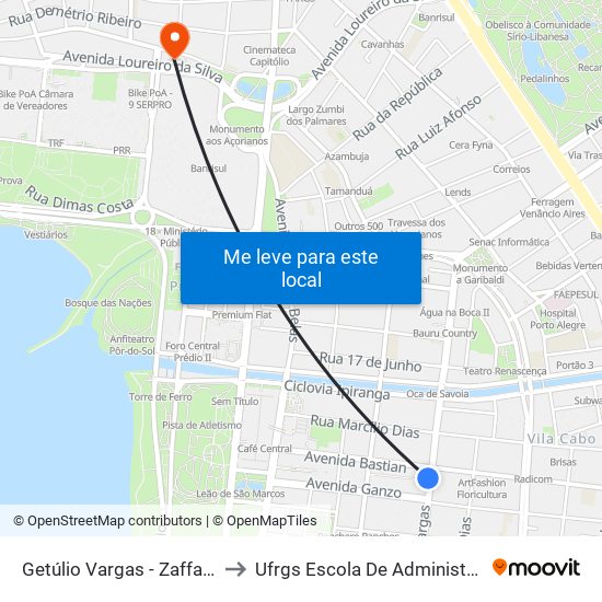Getúlio Vargas - Zaffari Cb to Ufrgs Escola De Administração map