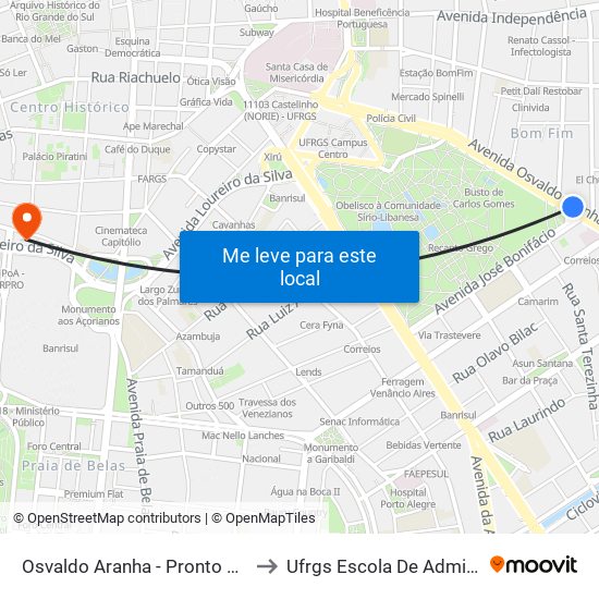 Osvaldo Aranha - Pronto Socorro Bc to Ufrgs Escola De Administração map