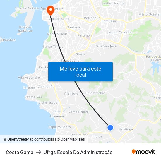 Costa Gama to Ufrgs Escola De Administração map