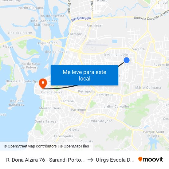 R. Dona Alzira 76 - Sarandi Porto Alegre - Rs 91110-010 Brasil to Ufrgs Escola De Administração map