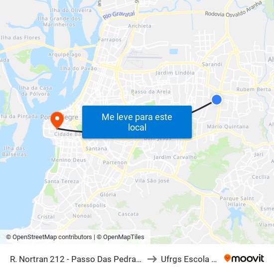 R. Nortran 212 - Passo Das Pedras Porto Alegre - Rs 91230-485 Brasil to Ufrgs Escola De Administração map