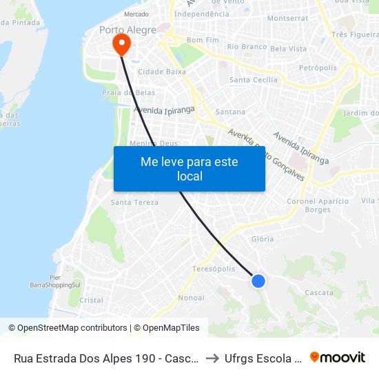 Rua Estrada Dos Alpes 190 - Cascata Porto Alegre - Rs 91720-120 Brasil to Ufrgs Escola De Administração map