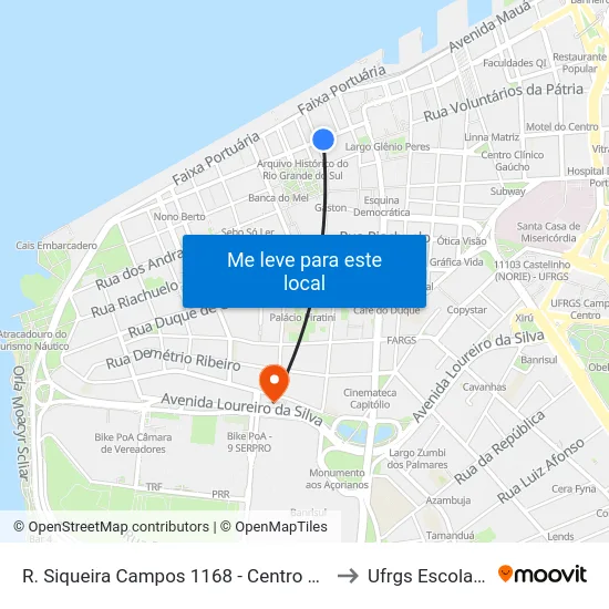 R. Siqueira Campos 1168 - Centro Histórico Porto Alegre - Rs 90010-001 Brasil to Ufrgs Escola De Administração map