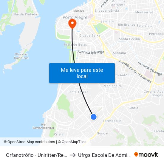 Orfanotrófio - Uniritter/Rede Pampa to Ufrgs Escola De Administração map