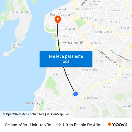 Orfanotrófio - Uniritter/Rede Pampa to Ufrgs Escola De Administração map