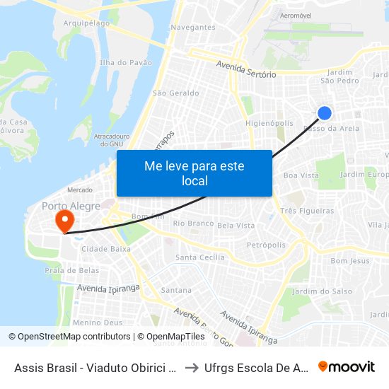 Assis Brasil - Viaduto Obirici (Fora Do Corredor) to Ufrgs Escola De Administração map