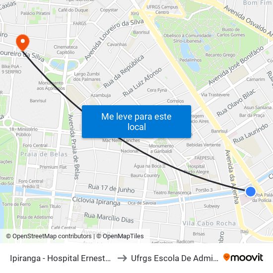 Ipiranga - Hospital Ernesto Dornelles to Ufrgs Escola De Administração map