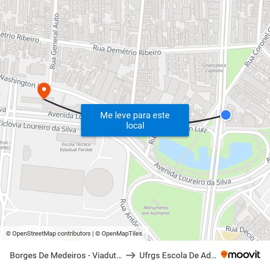 Borges De Medeiros - Viaduto Dos Açorianos to Ufrgs Escola De Administração map