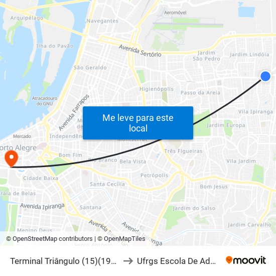 Terminal Triângulo (15)(19)(23)(27)(31) to Ufrgs Escola De Administração map