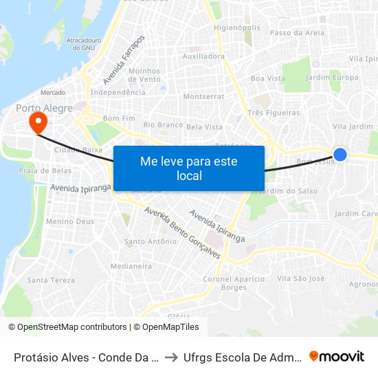 Protásio Alves - Conde Da Figueira Cb to Ufrgs Escola De Administração map