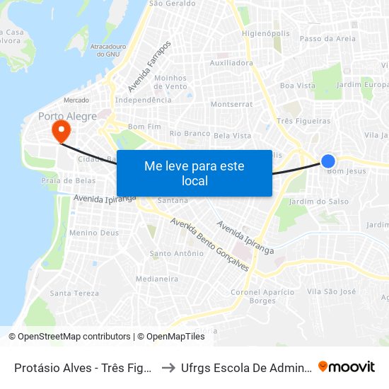 Protásio Alves - Três Figueiras Cb to Ufrgs Escola De Administração map