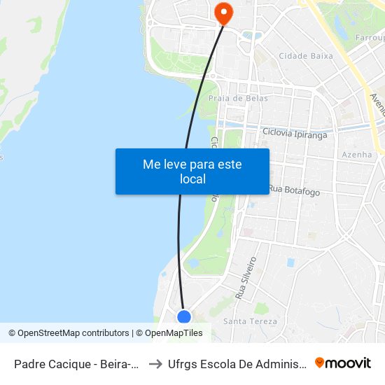 Padre Cacique - Beira-Rio Cb to Ufrgs Escola De Administração map