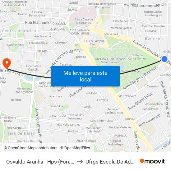Osvaldo Aranha - Hps (Fora Do Corredor) to Ufrgs Escola De Administração map