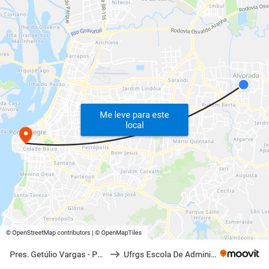 Pres. Getúlio Vargas - Parada 47 to Ufrgs Escola De Administração map