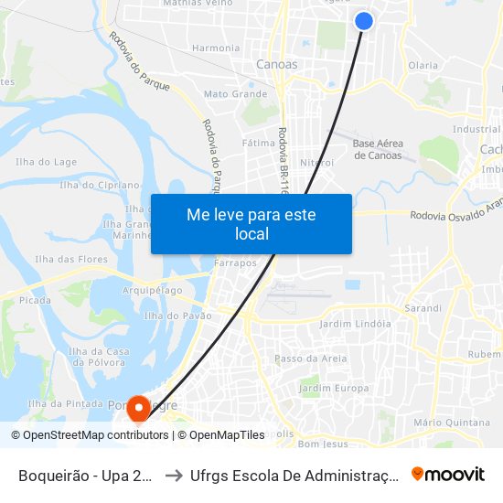 Boqueirão - Upa 24h to Ufrgs Escola De Administração map