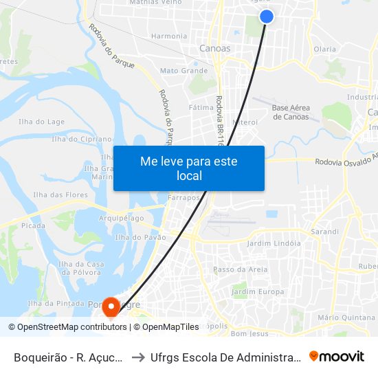 Boqueirão - R. Açucena to Ufrgs Escola De Administração map