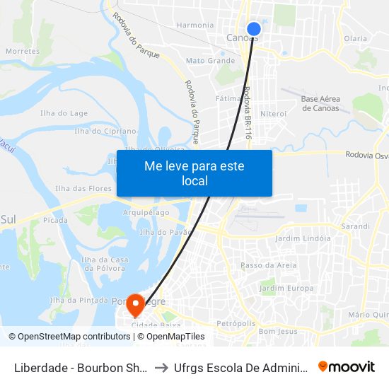 Liberdade - Bourbon Shopping to Ufrgs Escola De Administração map
