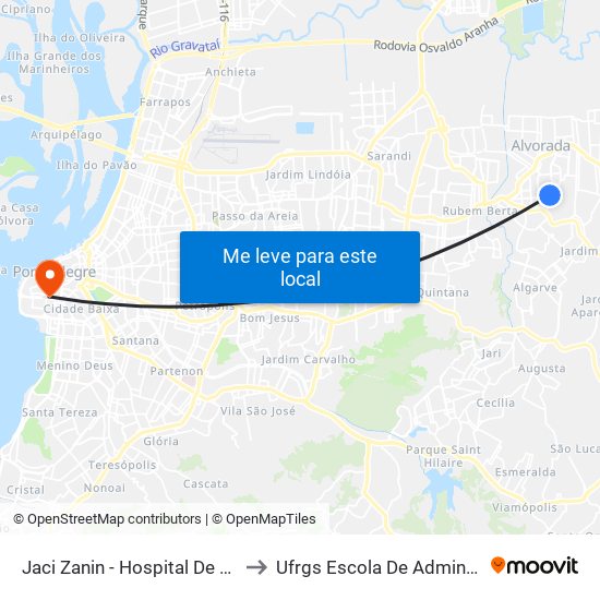 Jaci Zanin - Hospital De Alvorada to Ufrgs Escola De Administração map