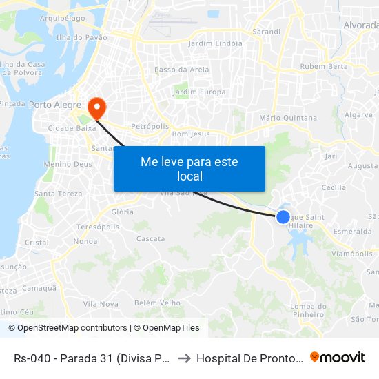 Rs-040 - Parada 31 (Divisa Porto Alegre) to Hospital De Pronto Socorro map