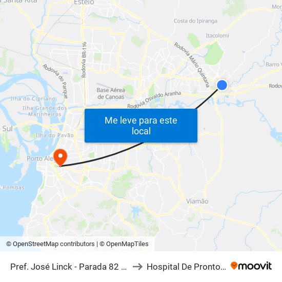 Pref. José Linck - Parada 82 (Rodoviária) to Hospital De Pronto Socorro map