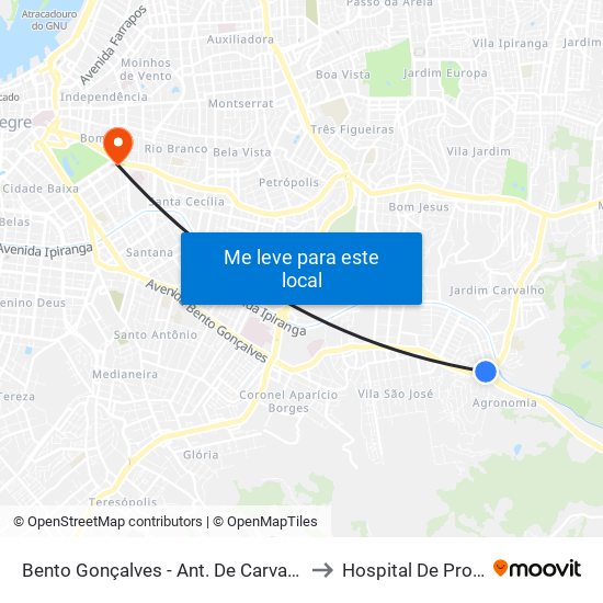 Bento Gonçalves - Ant. De Carvalho (Fora Do Corredor) to Hospital De Pronto Socorro map