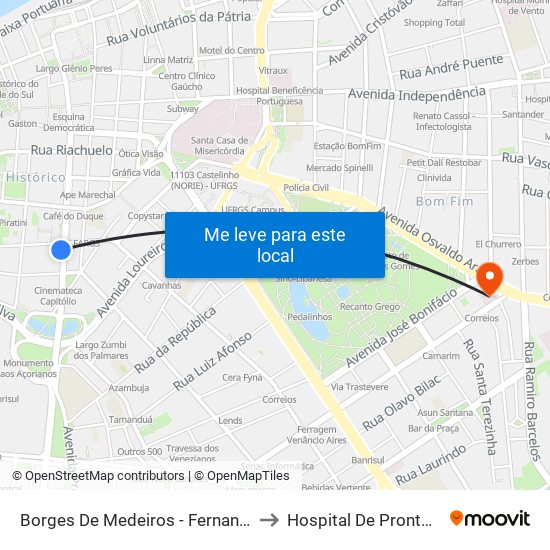 Borges De Medeiros - Fernando Machado to Hospital De Pronto Socorro map