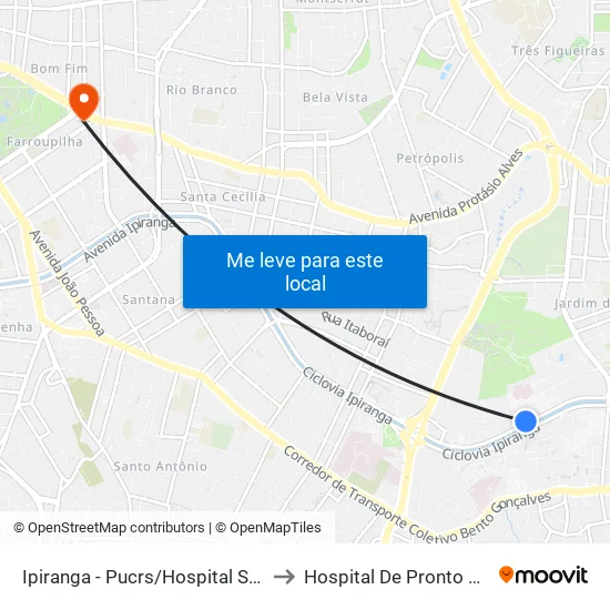 Ipiranga - Pucrs/Hospital São Lucas to Hospital De Pronto Socorro map