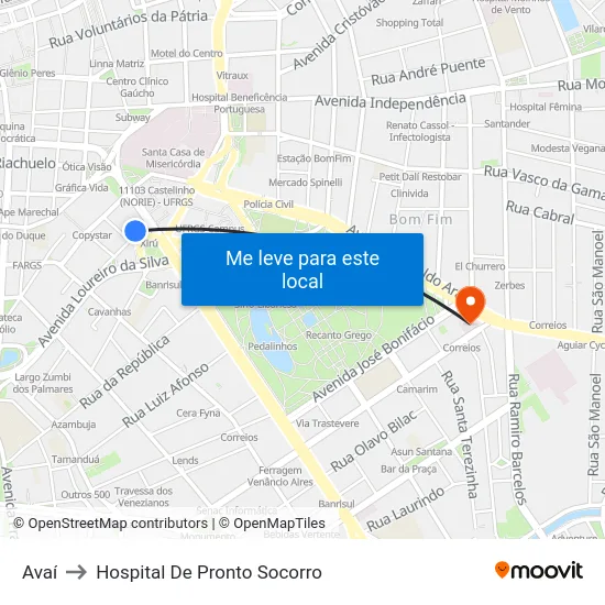 Avaí to Hospital De Pronto Socorro map