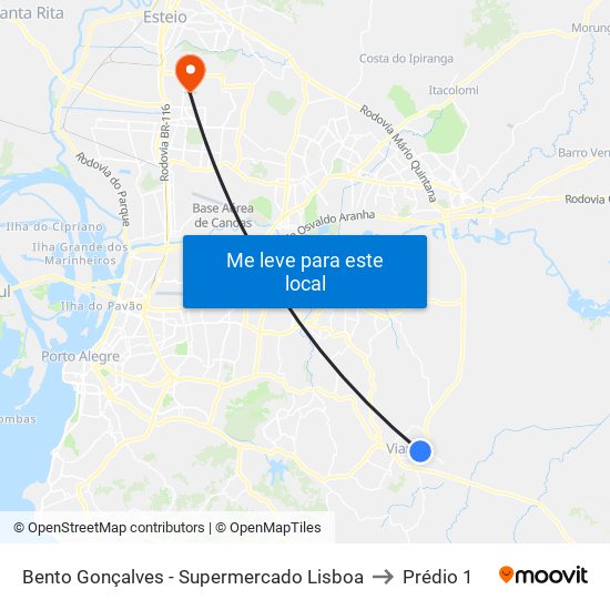 Bento Gonçalves - Supermercado Lisboa to Prédio 1 map