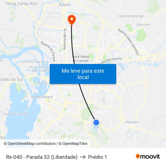 Rs-040 - Parada 32 (Liberdade) to Prédio 1 map