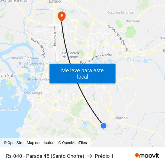 Rs-040 - Parada 45 (Santo Onofre) to Prédio 1 map