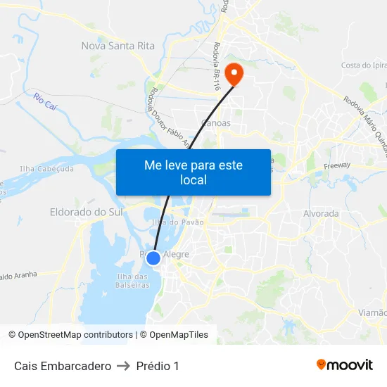 Cais Embarcadero to Prédio 1 map