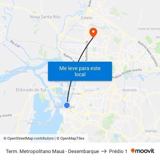 Term. Metropolitano Mauá - Desembarque to Prédio 1 map