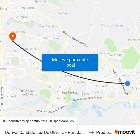 Dorival Cândido Luz De Oliveira - Parada 77 to Prédio 1 map